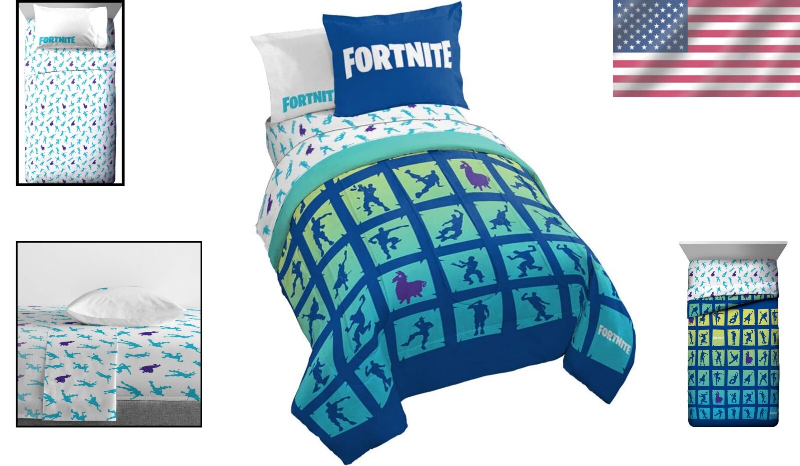 Fortnite Boogie Bomb Twin Bed Set - Reversible Comforter & 5-Piece Sheet Set