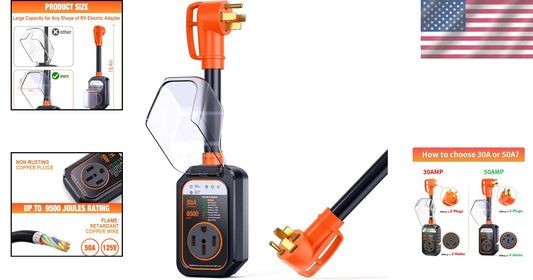 50 Amp Waterproof Surge Protector for RV with Circuit Analyzer - 9500 Joules