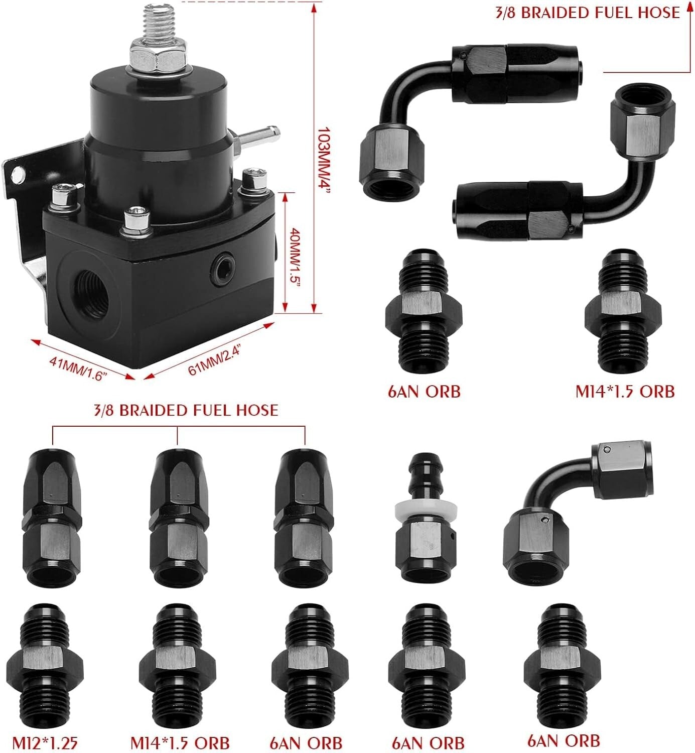 Universal 0-100 PSI EFI Fuel Pressure Regulator Kit with Adjustable Gauge