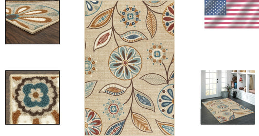 Large 3'4 x 5' Floral Area Rug - Stain Resistant, Easy Care for Eclectic Spaces