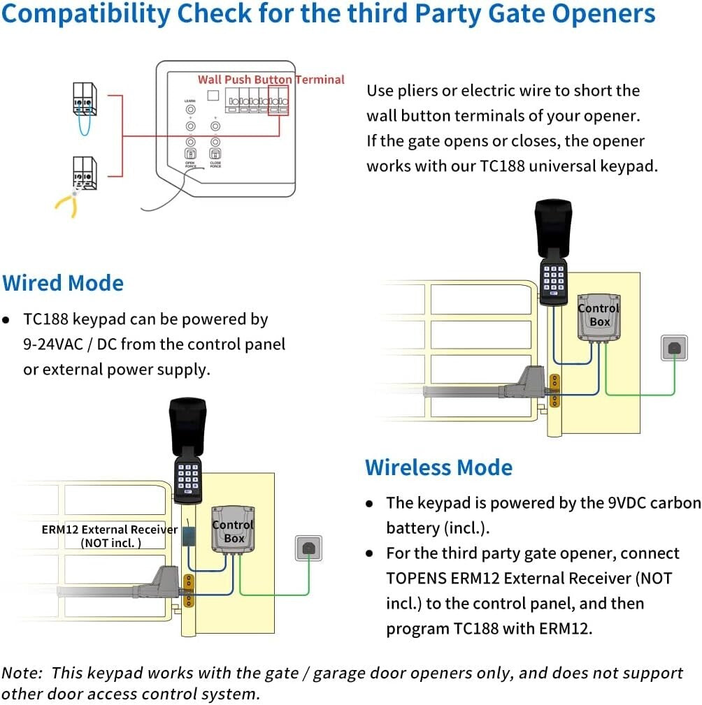 Universal Keyless Entry Keypad with Wired and Wireless Modes for Gates & Doors