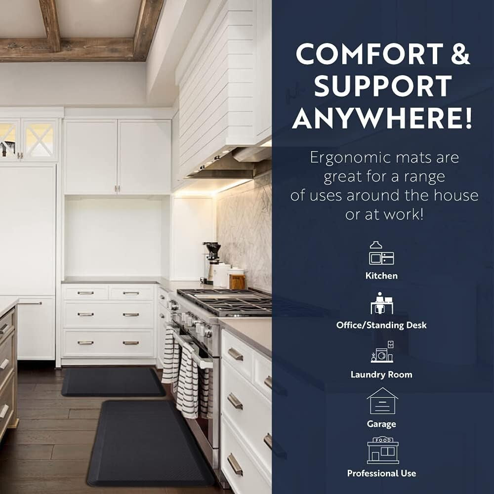 Durable Scratch-Resistant Anti-Fatigue Mat - Black, 24x17, Comfort Redefined