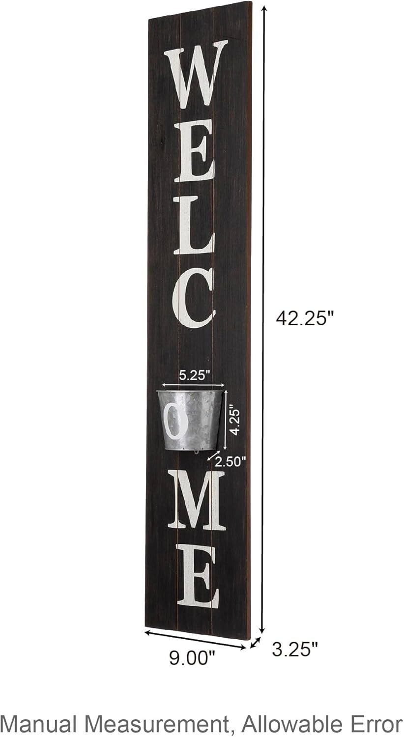 42-Inch Rustic Farmhouse Vertical Welcome Sign with Planter for Front Porch