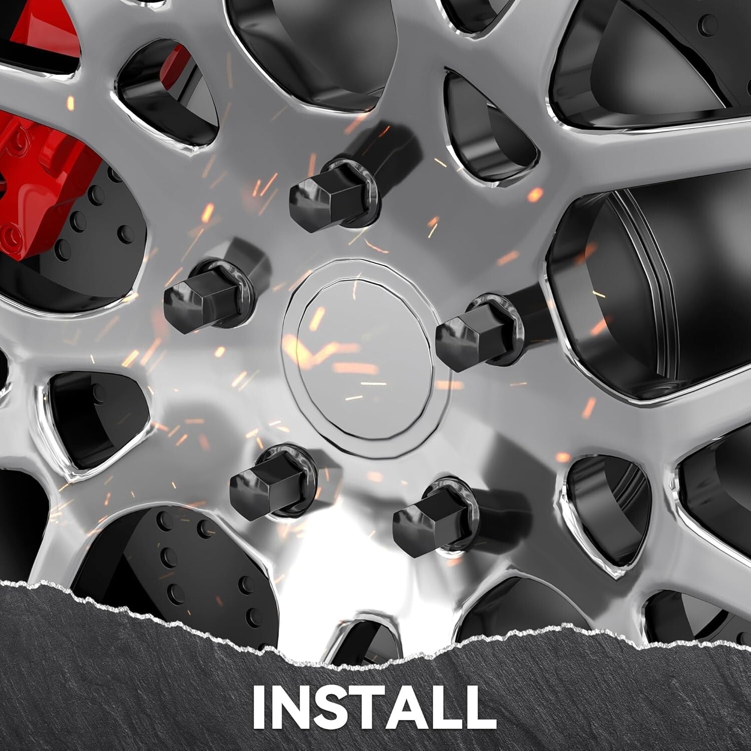 1.8" Height Acorn Seat Wheel Lug Nuts - 24pcs Black Finish for Silverado & More