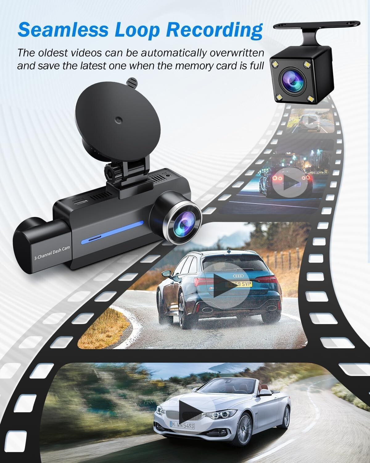 Advanced 2.5K Triple Car Dash Cam with IR Night Vision & 24Hr Parking Guard