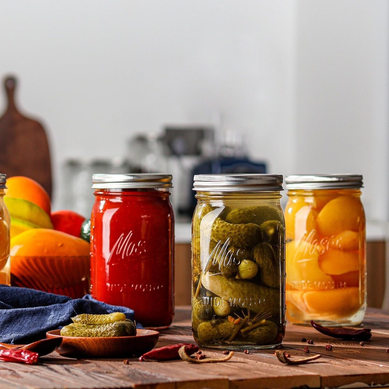 Durable Wide Mouth 32 oz Mason Jars - 12 Pack, Microwave & Dishwasher Safe