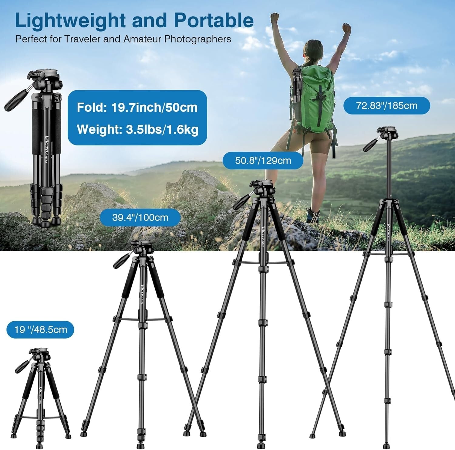 360° Panning 72" Tripod: Heavy Duty & Portable Photography Stand for All Cameras