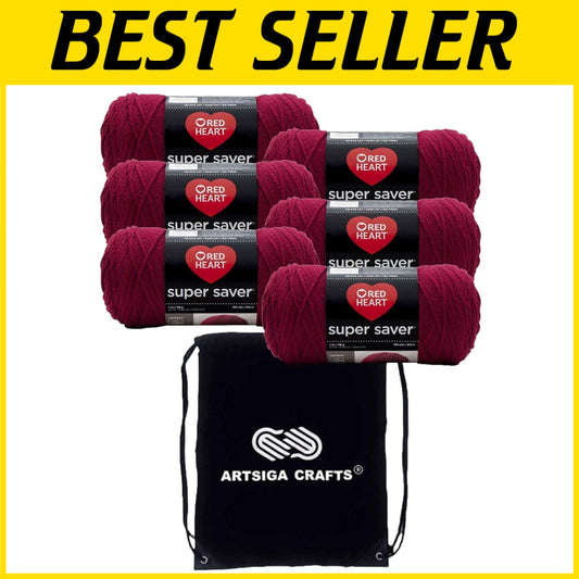 Durable Burgundy Worst Weight Yarn Bundle with Carry Bag for Knitting & Crochet