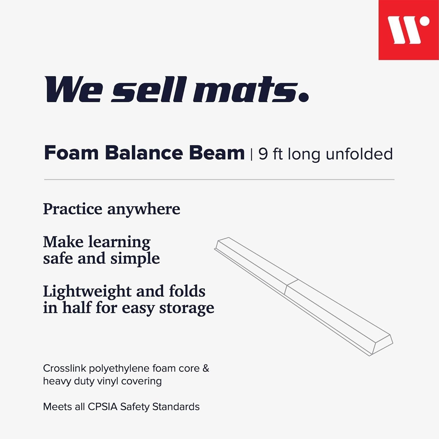 Wide Base 9 ft Folding Foam Balance Beam - Ideal for Kids and Cheerleaders