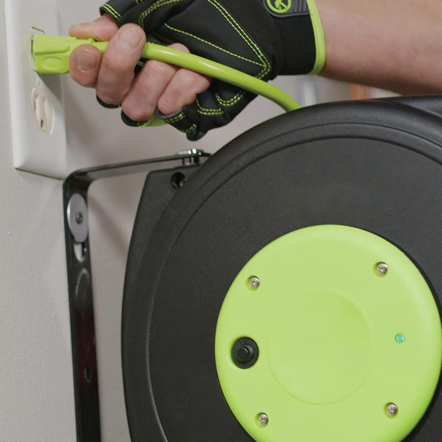 ZillaGreen 25 Ft Retractable Extension Cord Reel with Lighted Triple Tap Outlet