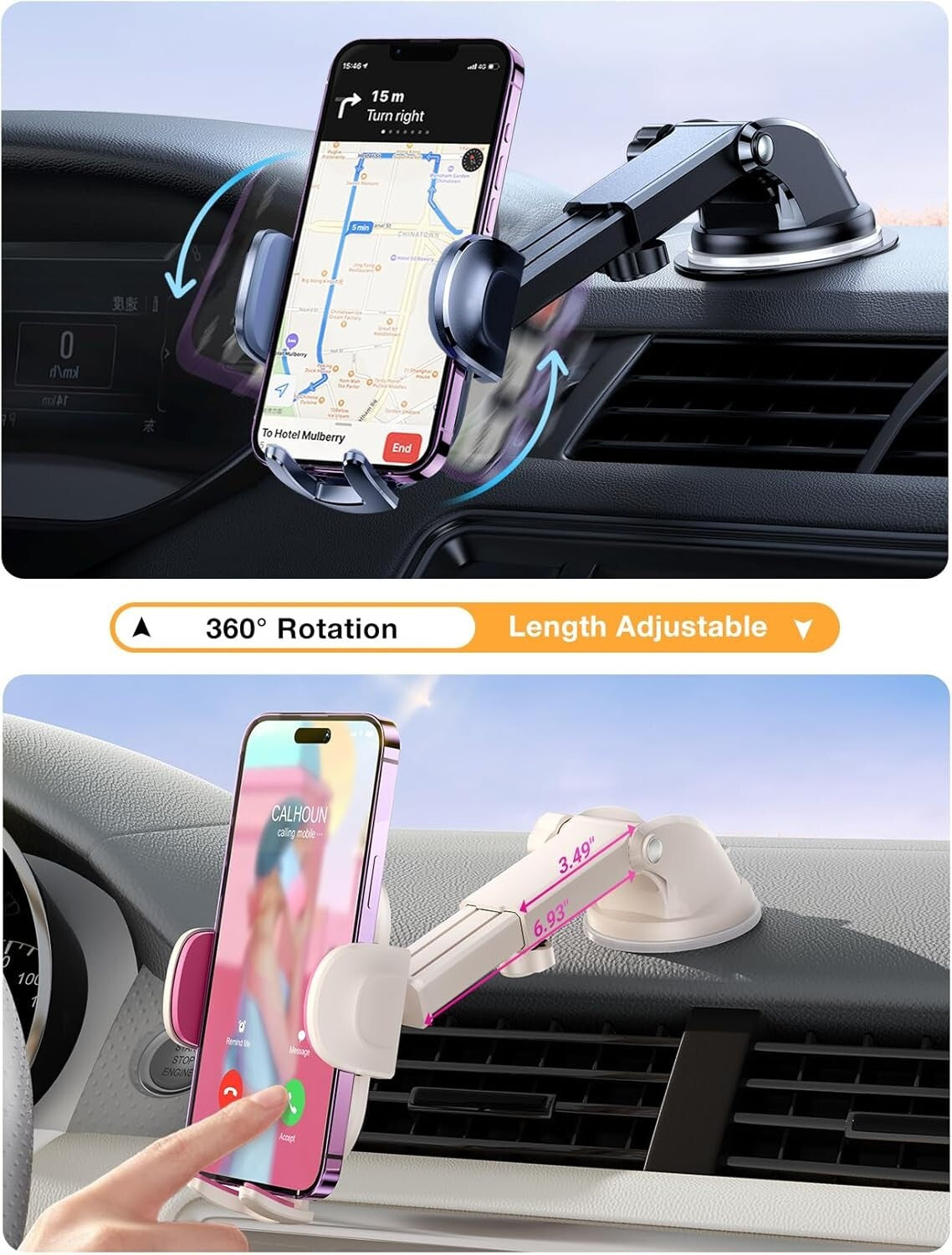 Lovely 2-Pack Phone Mounts for Cars - Secure Dashboard & Windshield Solution