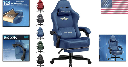 Luxurious Blue Gaming Chair for Adults - Supports 350LBS with Lumbar Support