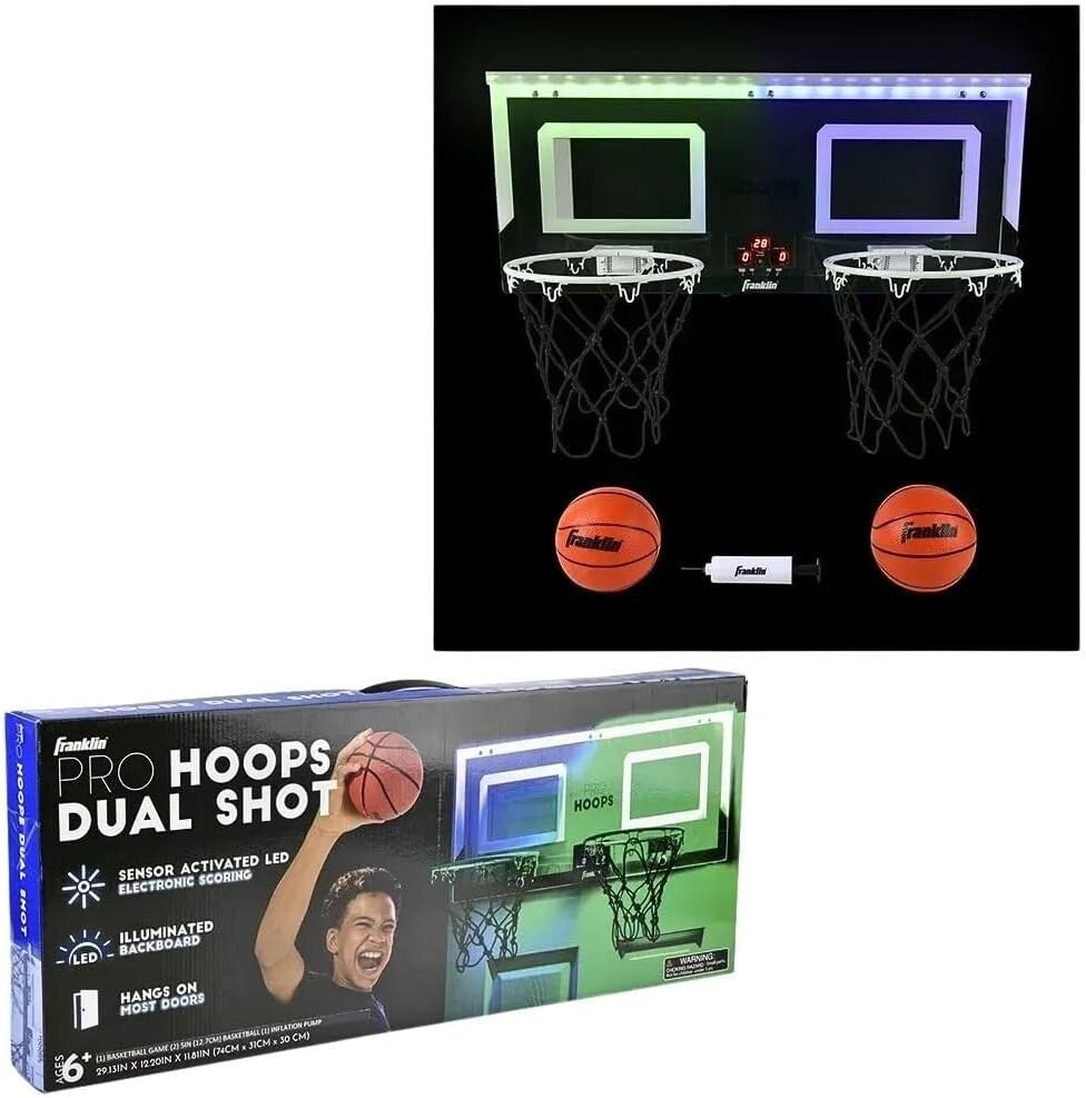 Light-Up Over-The-Door Indoor Basketball Hoops Set with Scoreboard & Balls