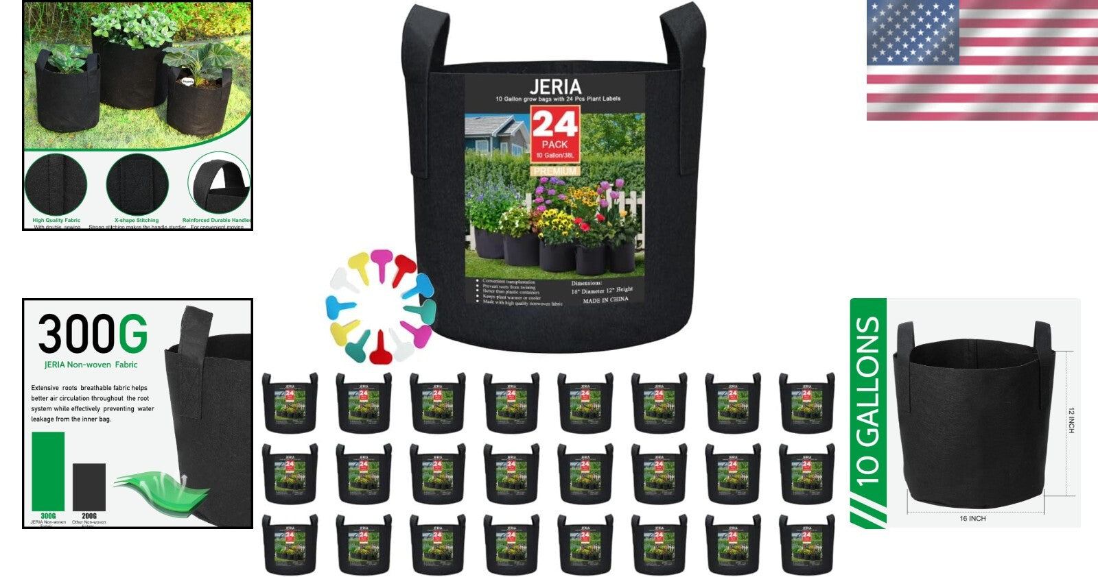 Garden-Ready 24-Pack of 10 Gallon Grow Bags - Superior Drainage Included