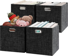 Load image into Gallery viewer, Modern Black Foldable Storage Cubes 4-Pack - 13x13x13 Bins for Home Organization