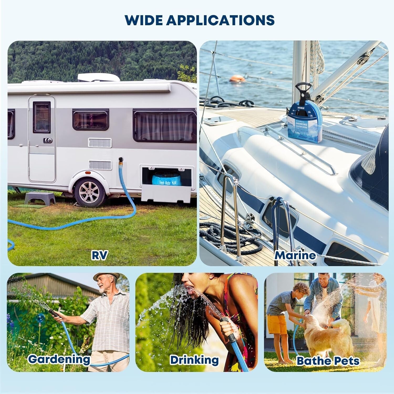 Flexible 50FT Drinking Water Hose for RVs - Lead-Free, UV Stabilized, Non-Kink