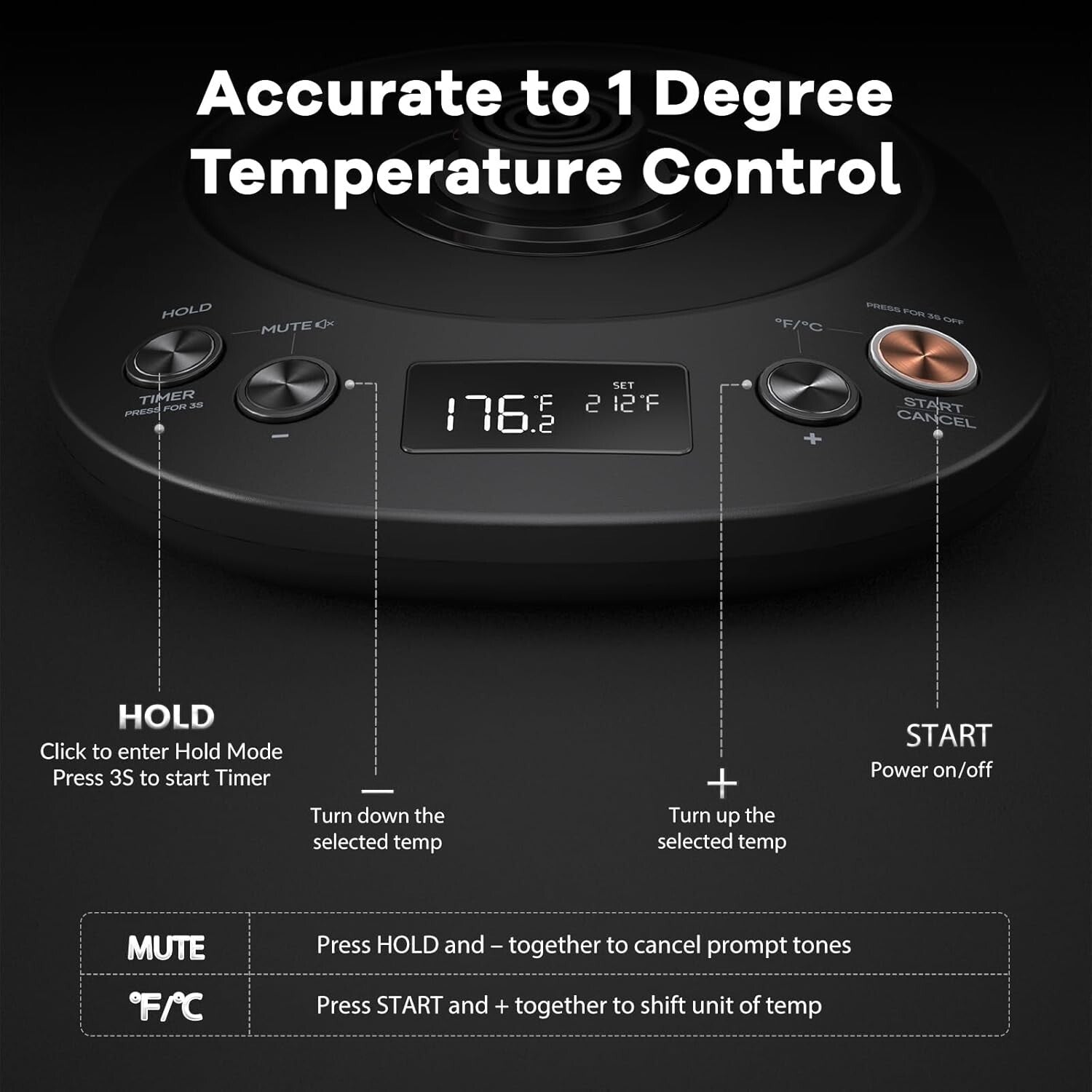 Elegant Black Electric Kettle with LCD Display and Automatic Shut-Off Feature