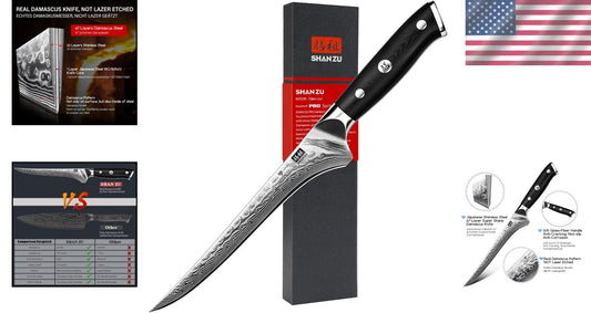 Professional 7-Inch Boning Knife with 67 Layers of Damascus Steel - Lightweight