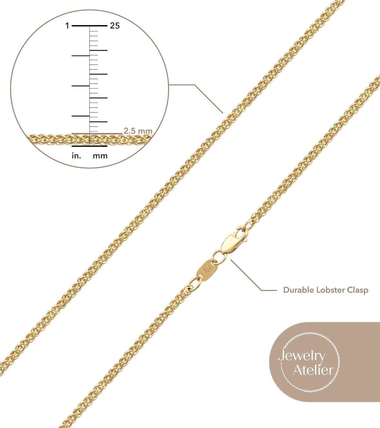 Stylish 14K Solid Yellow Gold Filled Wheat Chain Necklace – Perfect Gift