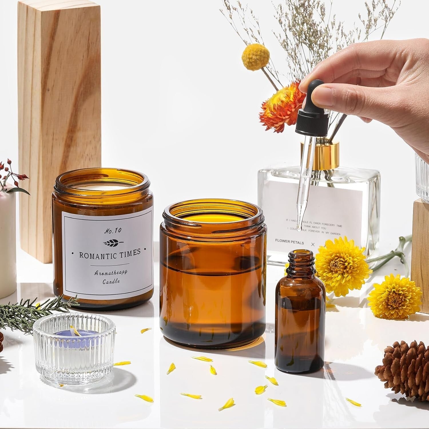 24-Pack Amber Glass Jars with Airtight Black Lids - Perfect for Candle Making