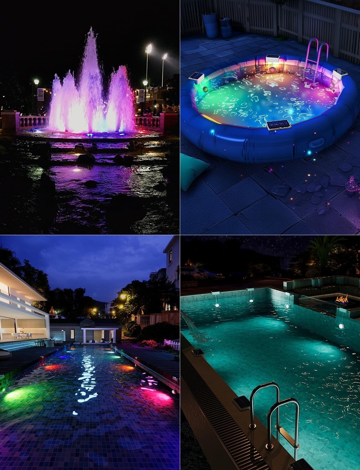 16 Color Changing Solar Pool Lights with Remote - Waterproof LED Lighting 4 Pack