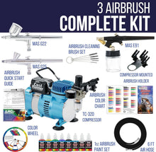 Load image into Gallery viewer, Complete Airbrushing System: Dual Fan Compressor &amp; 6 Colors Acrylic Paint Set
