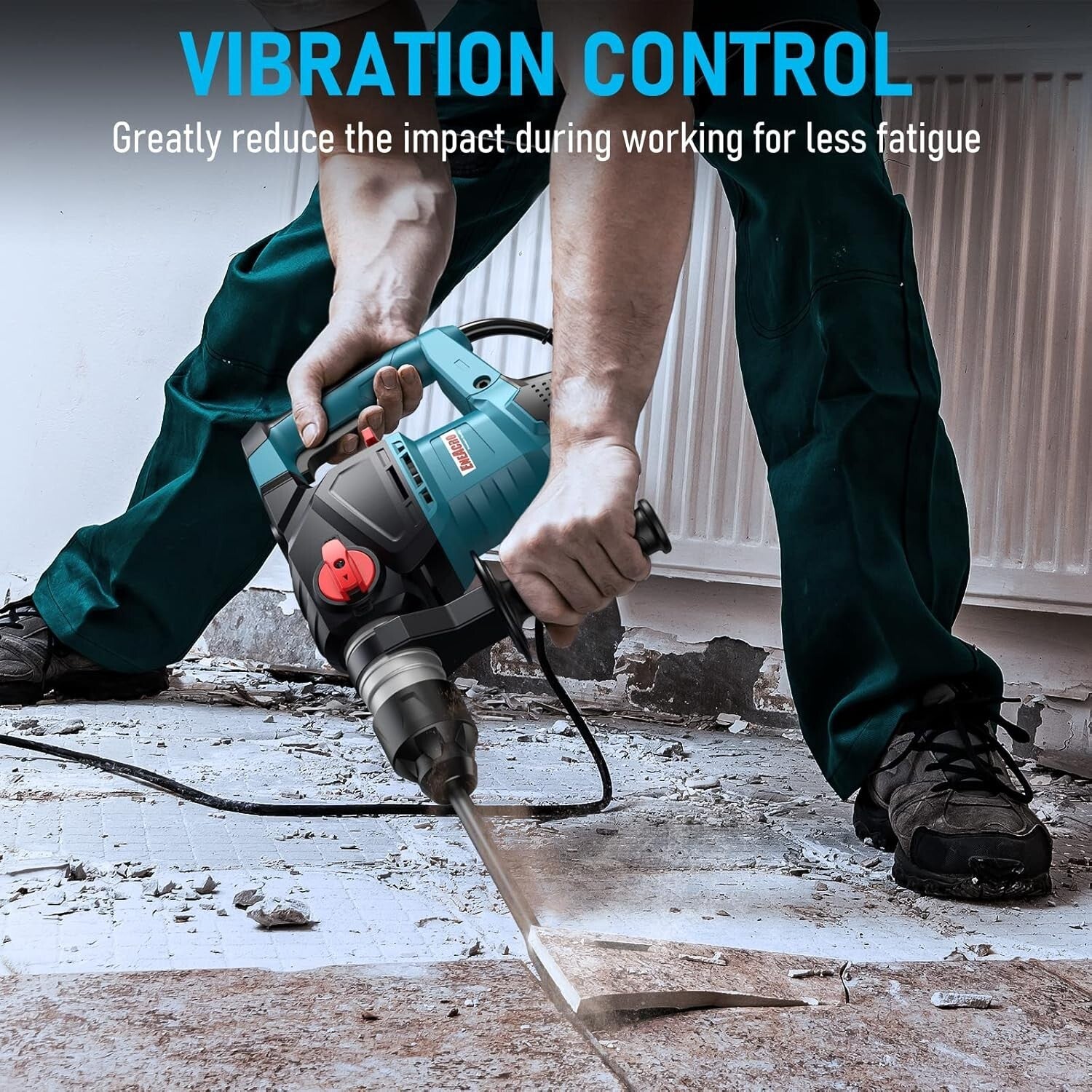 Electric Rotary Hammer Drill - 12.5 Amp with Vibration Control Handle and Case