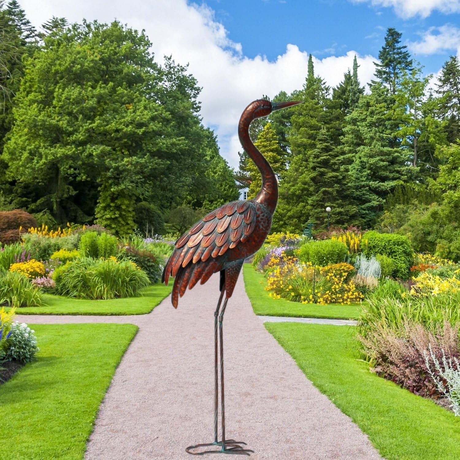 Handcrafted Bronze Crane Statue - Elegant Outdoor Garden Art for All Seasons