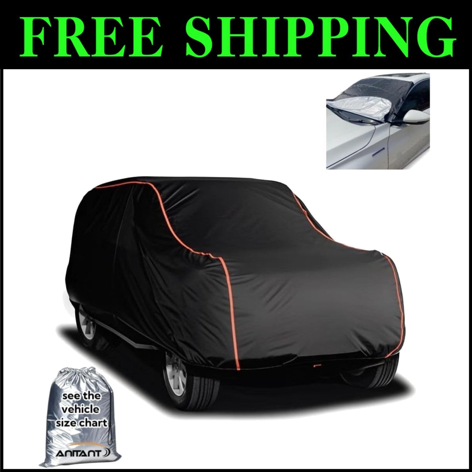Universal Fit All-Weather SUV Cover with Magnetic Windshield Cover for 200-215"