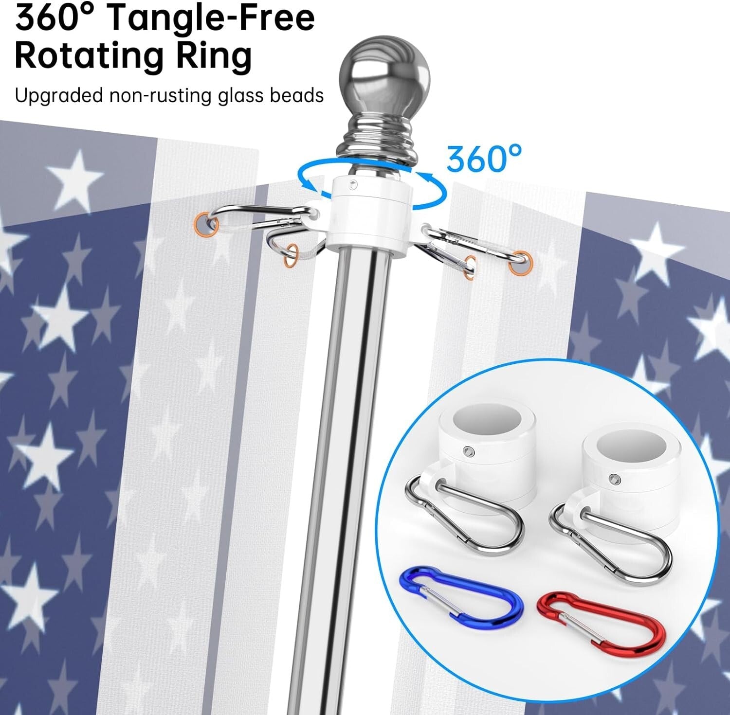 2-Pack Adjustable 6 FT Flag Poles with Rust-Free Bracket for Homes & Businesses