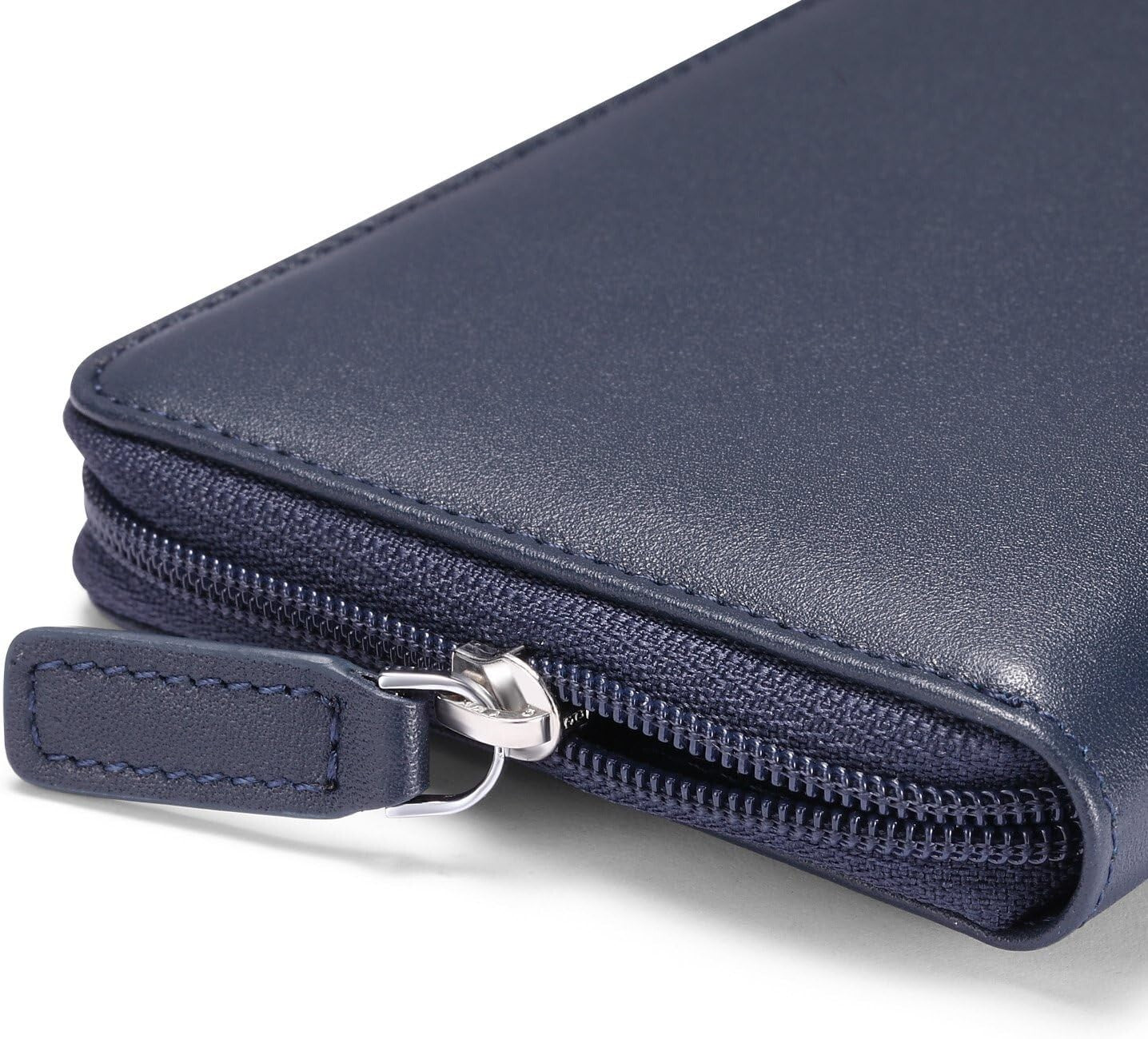 Italian Calfskin Zippered Checkbook Cover with Divider & Card Slots - Dark Blue