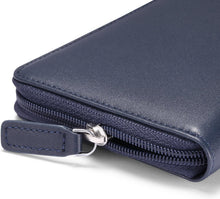 Load image into Gallery viewer, Italian Calfskin Zippered Checkbook Cover with Divider &amp; Card Slots - Dark Blue