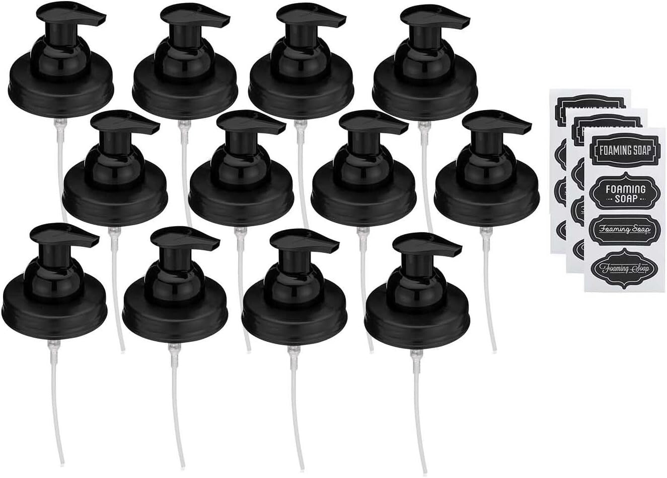 Durable Black Plastic Foaming Soap Lid Set for Mason Jars – Includes Stickers
