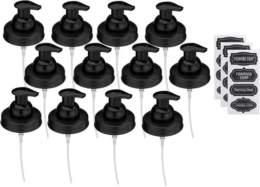 Durable Black Plastic Foaming Soap Lid Set for Mason Jars – Includes Stickers