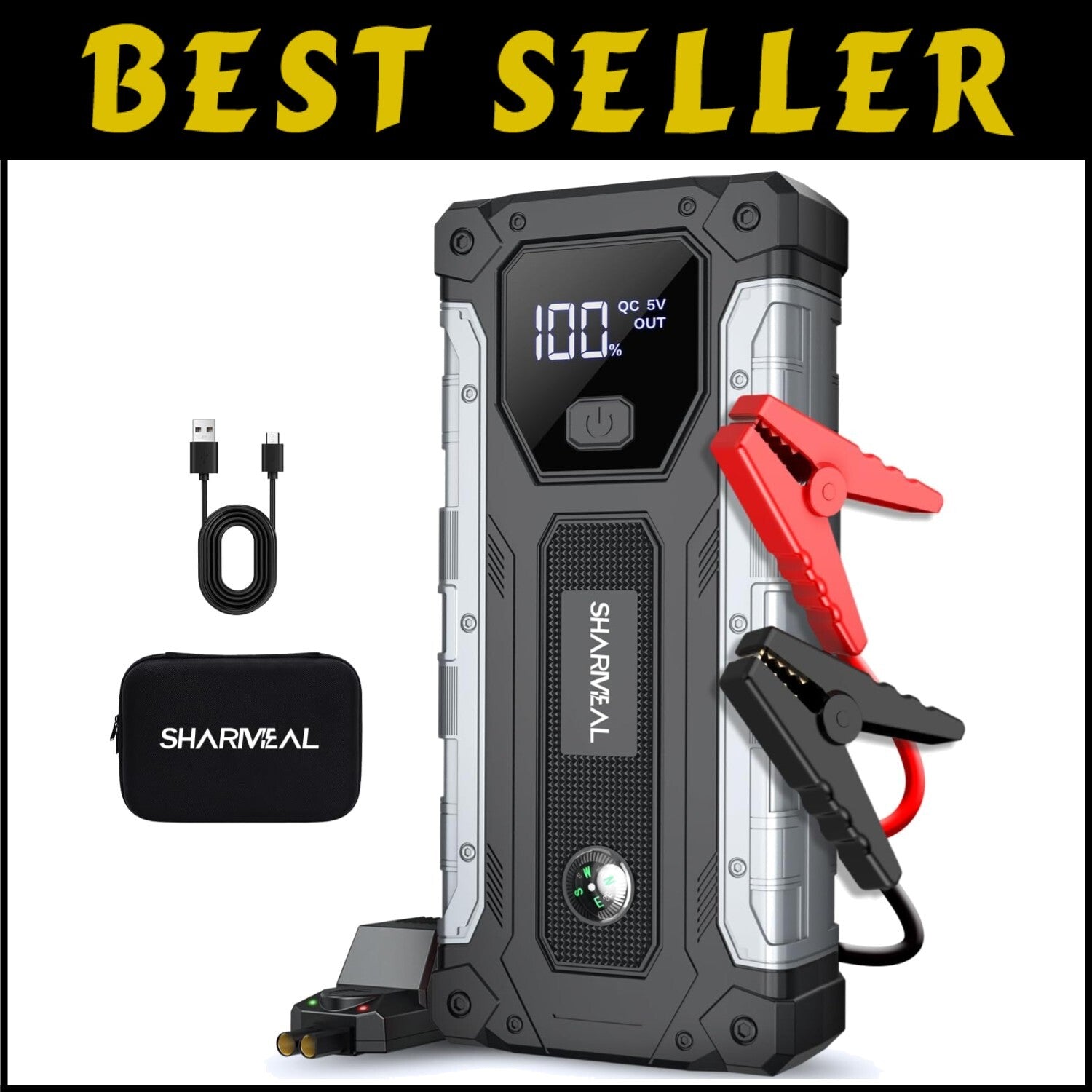 Robust 4000 Amp Jump Starter Pack with Integrated Safety Features & LED Light