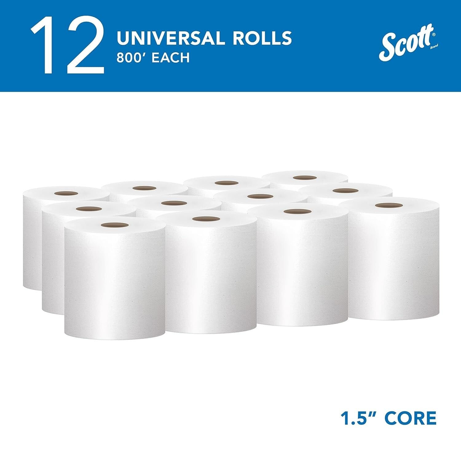 12 Rolls of Absorbent Hard Roll Paper Towels - Fast Drying, 9,600 Total Sheets