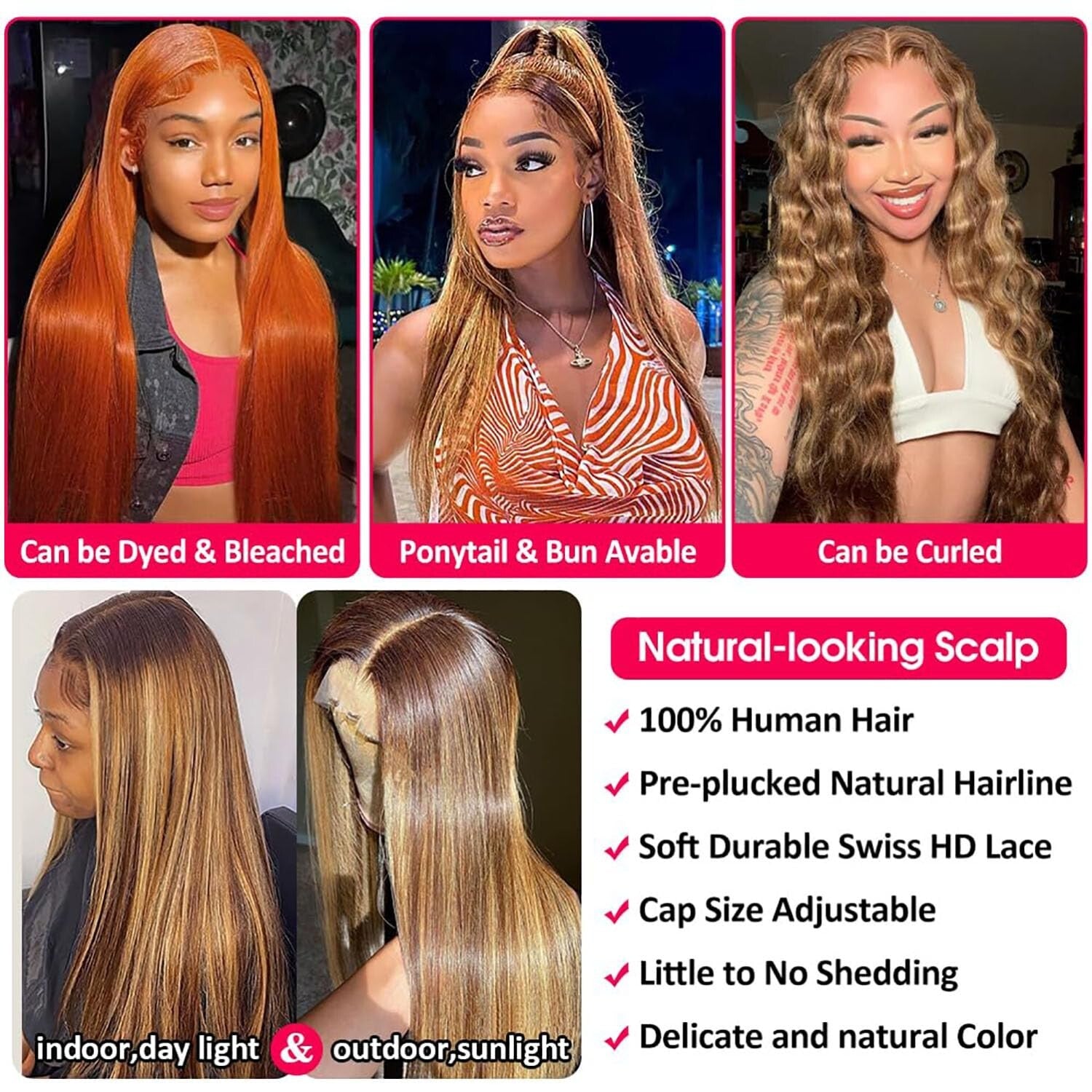 Versatile Ombre Lace Wig - 32 Inch Straight Human Hair, Glueless Cap Design