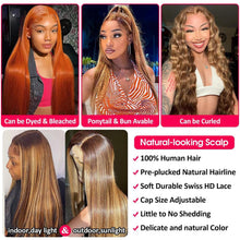 Load image into Gallery viewer, Versatile Ombre Lace Wig - 32 Inch Straight Human Hair, Glueless Cap Design