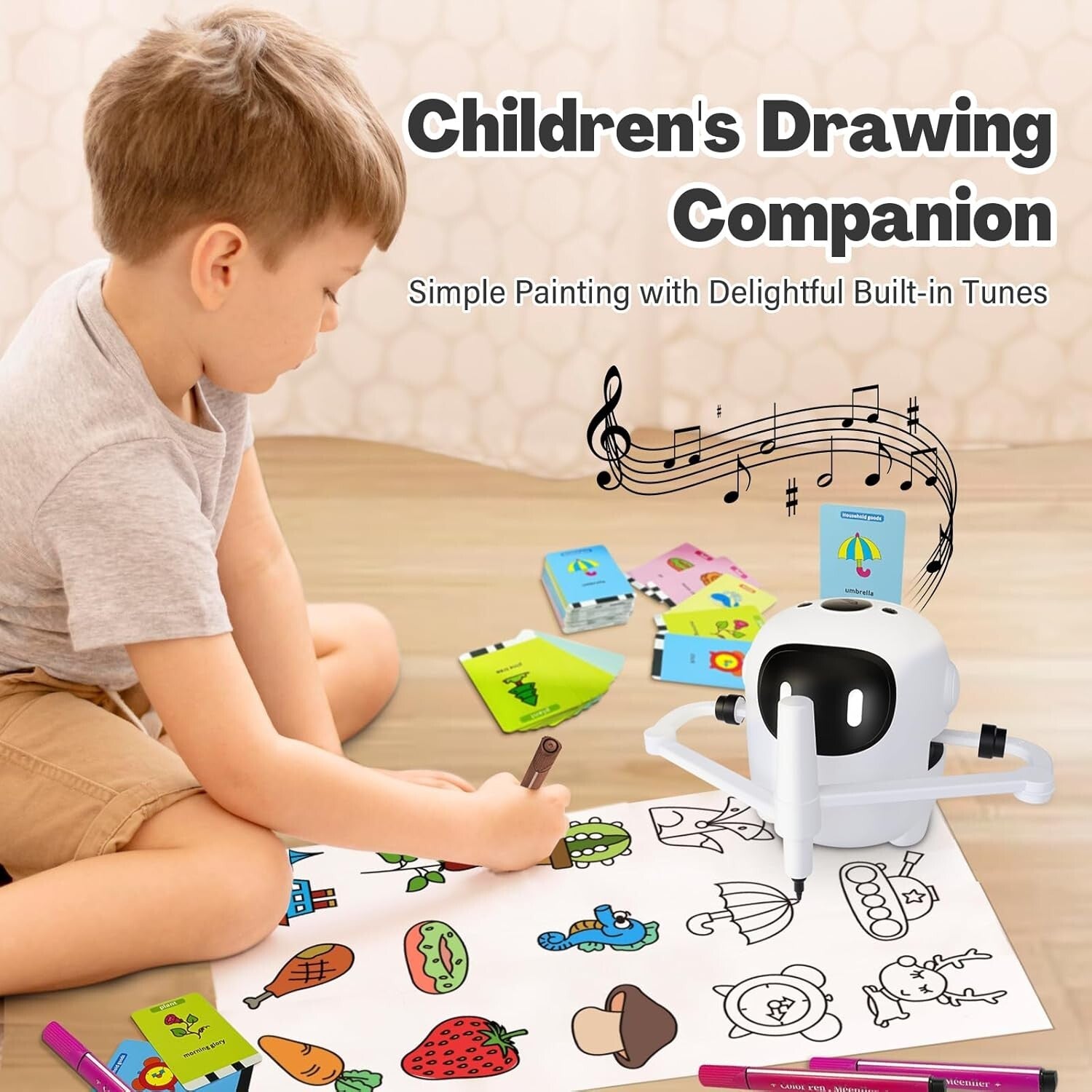 Creative Drawing Robot for Kids with 150 Interactive Cards & Music Features