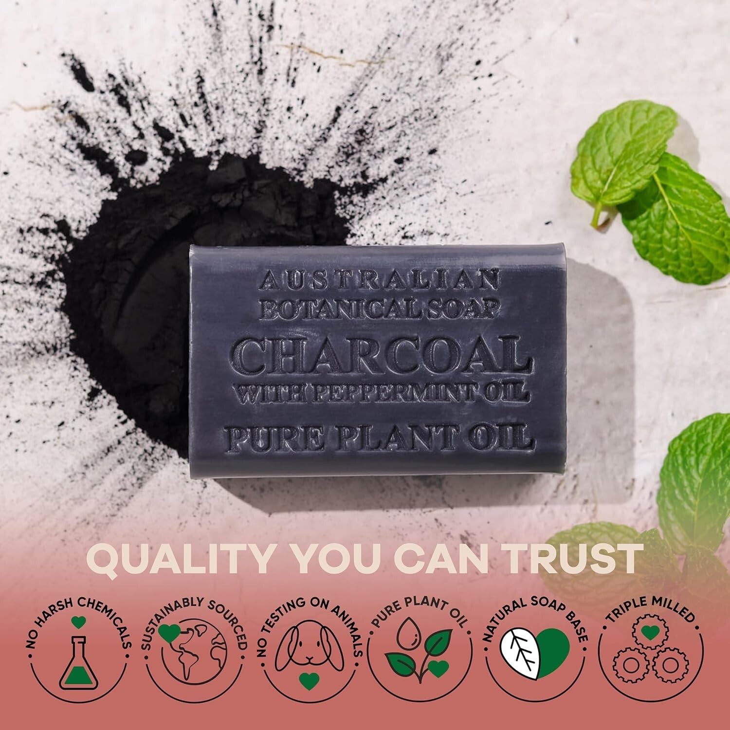 All-Natural African Black Soap with Charcoal & Peppermint - 6.6 oz Bar, 8-Pack