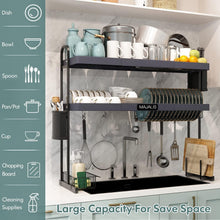 Load image into Gallery viewer, Adjustable Over Sink Dish Drying Rack - Stainless Steel 2-Tier Storage Solution