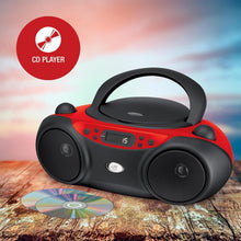 Load image into Gallery viewer, Lightweight Top-Loading CD Player with AM/FM Radio &amp; Batteries - Red/Black