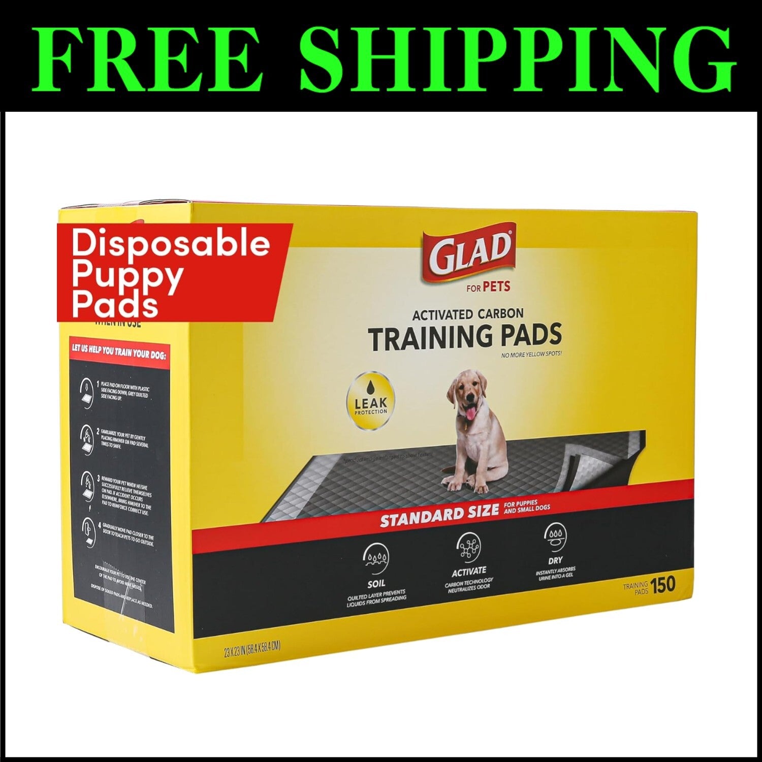 Charcoal Puppy Pads - 150 Count Super Absorbent Disposable Dog Pee Pads, 23"x23"