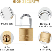 Load image into Gallery viewer, Compact Solid Brass Locks Keyed Alike for Tackle Boxes and Backpacks - 30mm