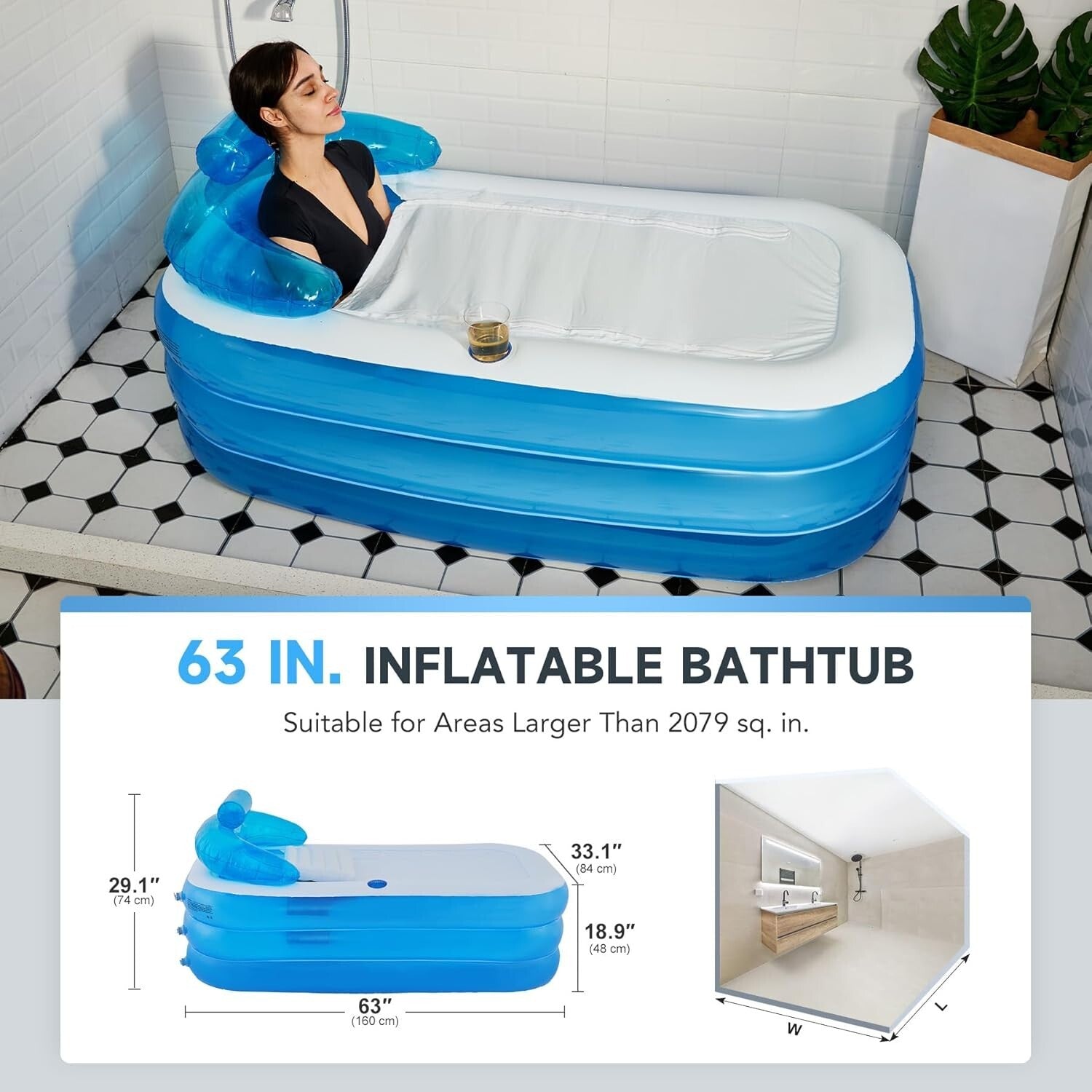 Durable PVC Inflatable Spa Tub with Headrest & Freestanding Design - Light Blue