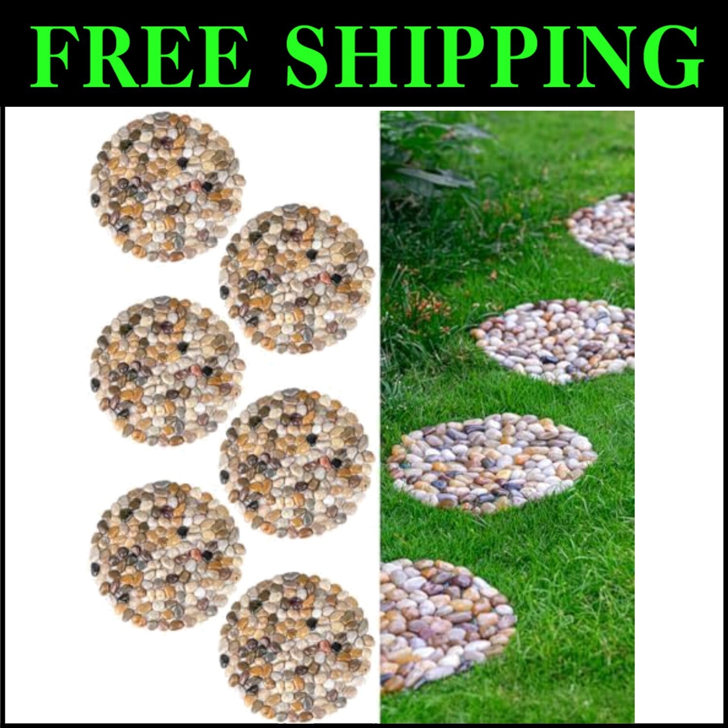 Easy-Install Decorative River Stone Stepping Stones - 6 Pack for Outdoor Use