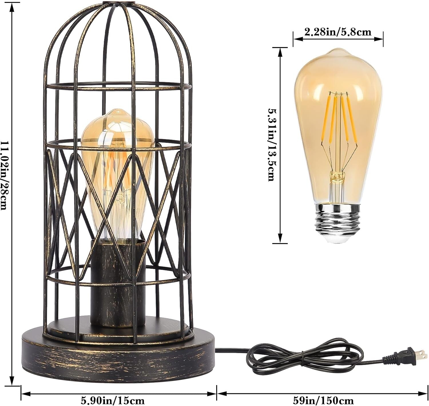 Industrial Touch Table Lamp with Dimmable 3-Way Control - Vintage Cage Design