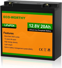 Load image into Gallery viewer, Lightweight 20Ah 12V Lithium Battery with BMS - Deep Cycle Power for Outdoors