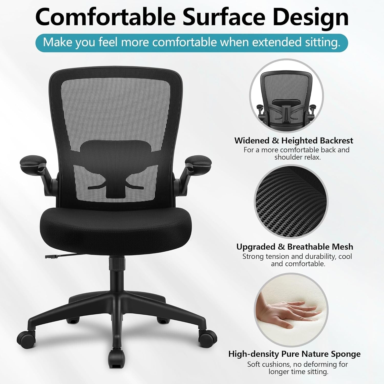 Adjustable Ergonomic Office Chair with Flip-Up Armrests for Customizable Comfort