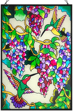 Load image into Gallery viewer, Unique 10" W x 15" H Hummingbird Stained Glass with Hanging Chain - Ideal Gift